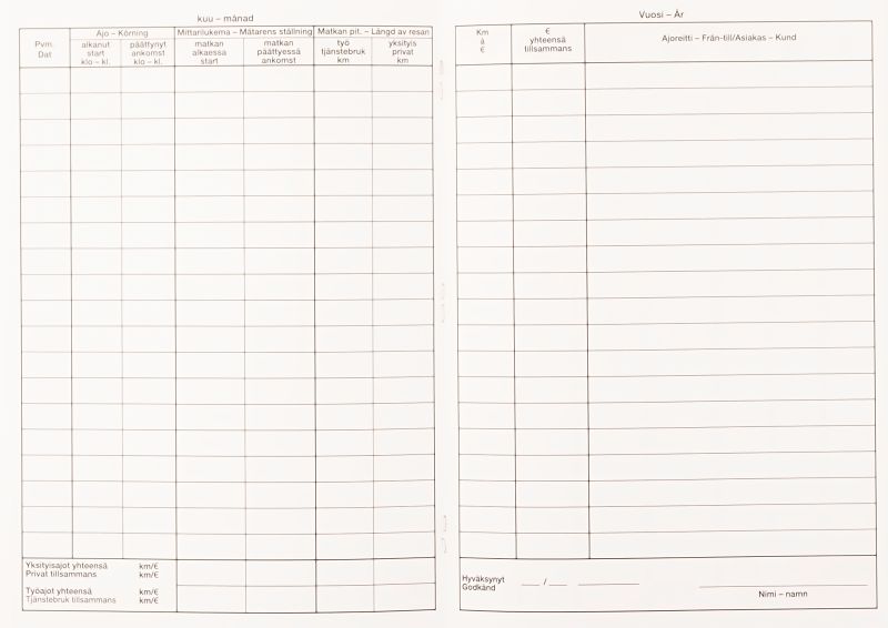 Driving logbook 187 A5 mvk 32 s bilingual