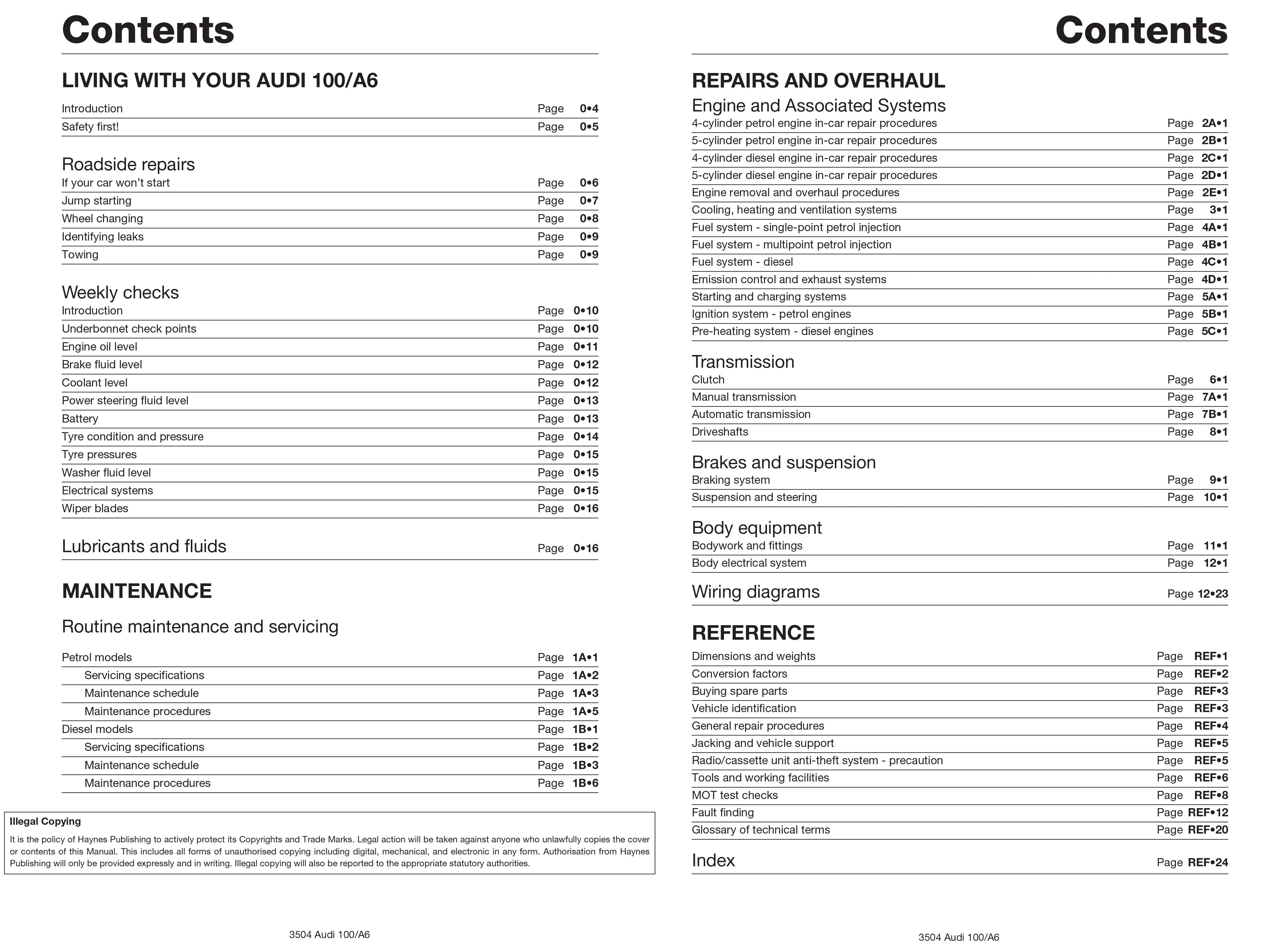 Audi 100 & A6 Petrol & Diesel (May 91 - May 97) Haynes Repair Manual Digital Edition