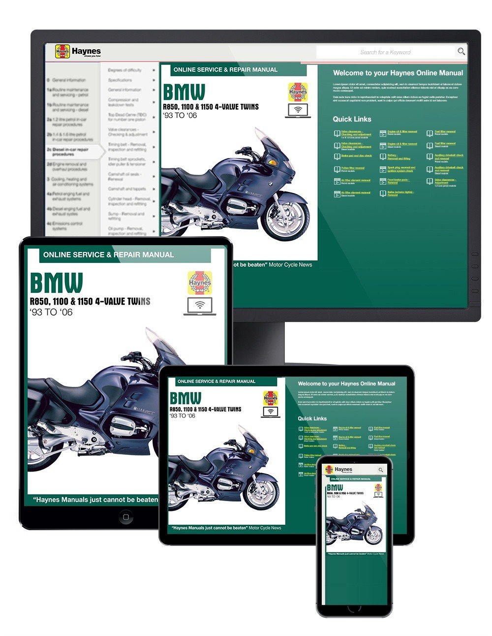 BMW R850, 1100 & 1150 4-valve Twins (1993-2006) Haynes Online Manual