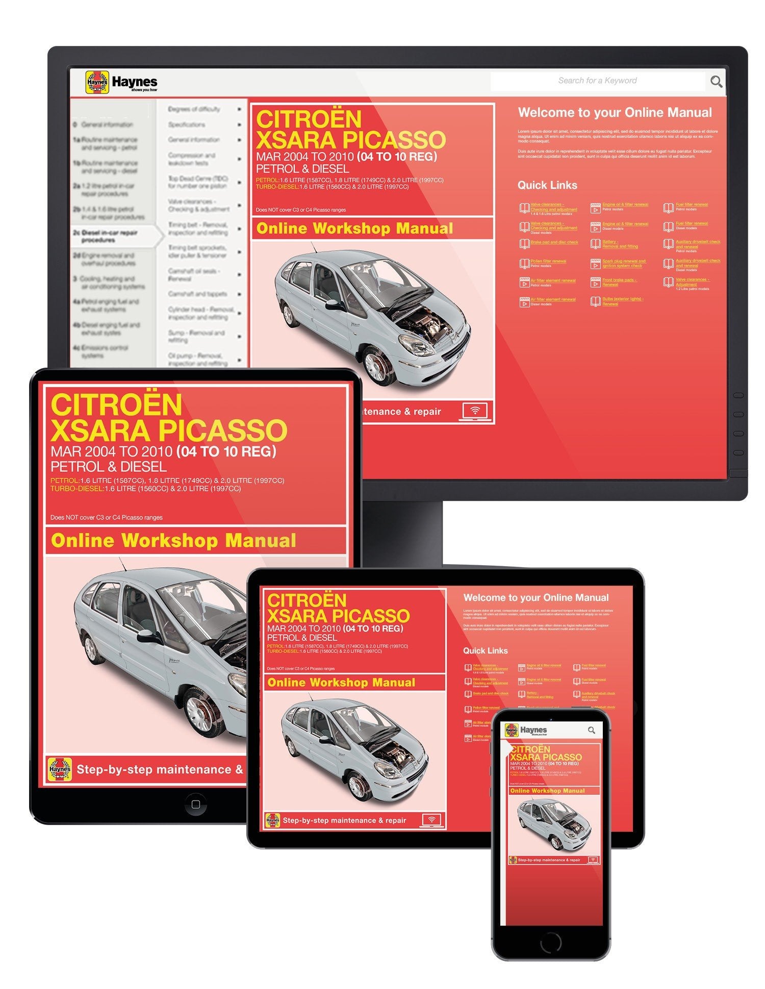 Citroen Xsara Picasso Petrol &amp; Diesel (Mar 2004-2010) Haynes Online Manual