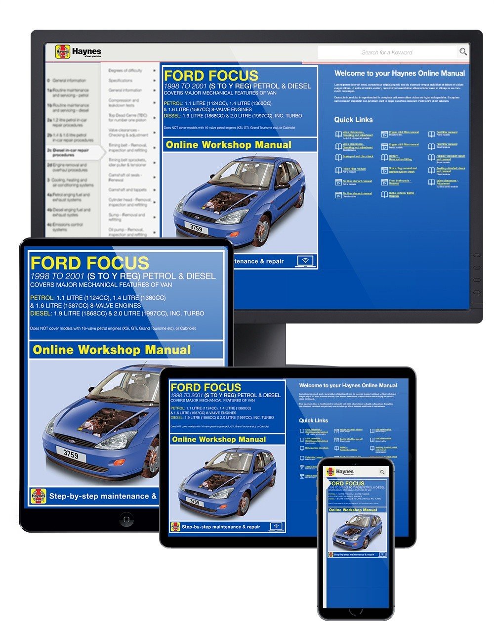 Ford Focus Petrol &amp; Diesel (1998-2001) S to Y Haynes Online Manual