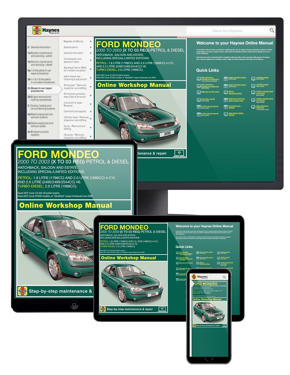 Ford Mondeo Petrol &amp; Diesel (Oct 2000-Jul 2003) Haynes Online Manual