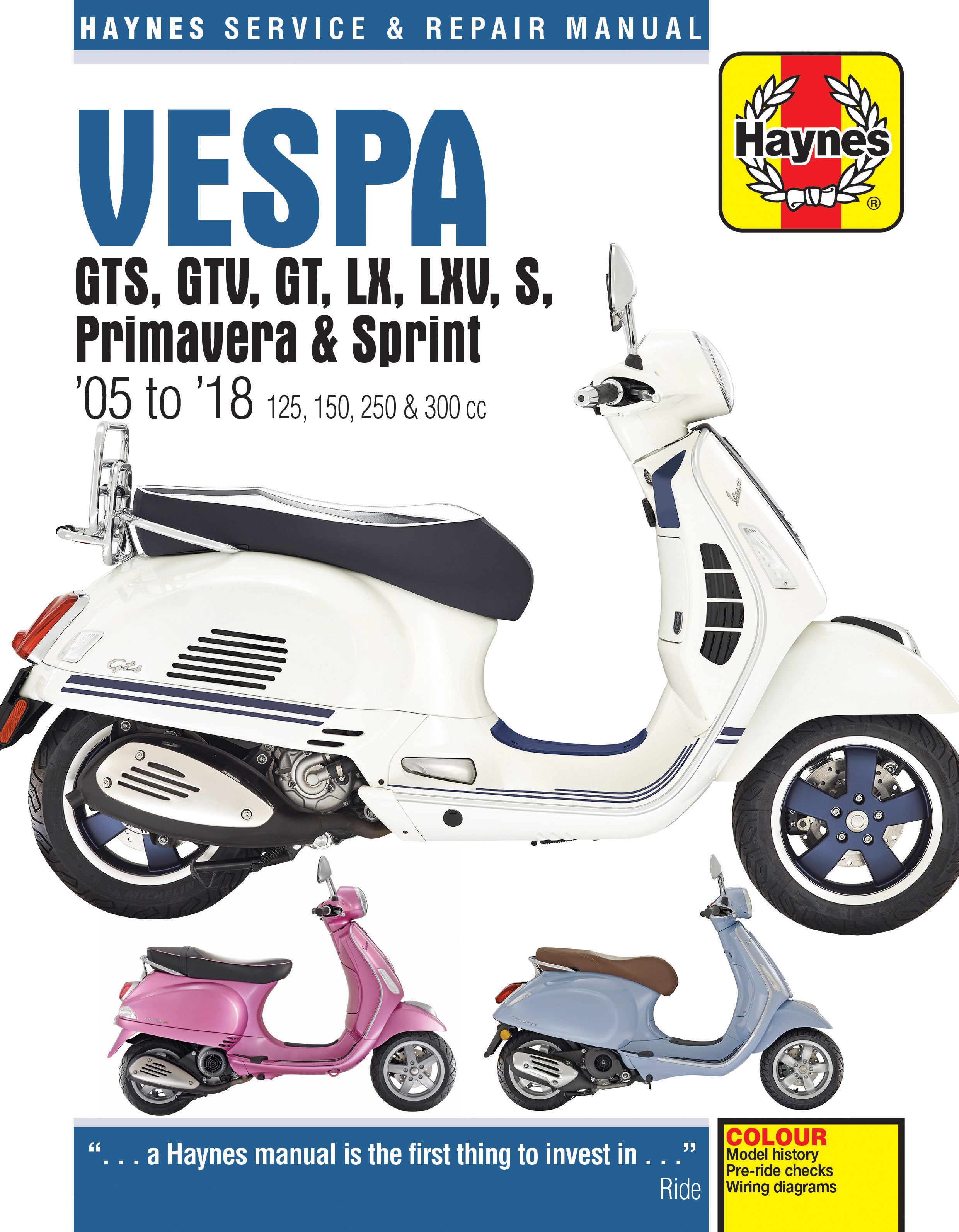 Piaggio Vespa GTS, GTV, GT, LX, LXV, S, Primavera &amp; Sprint 2005-2018