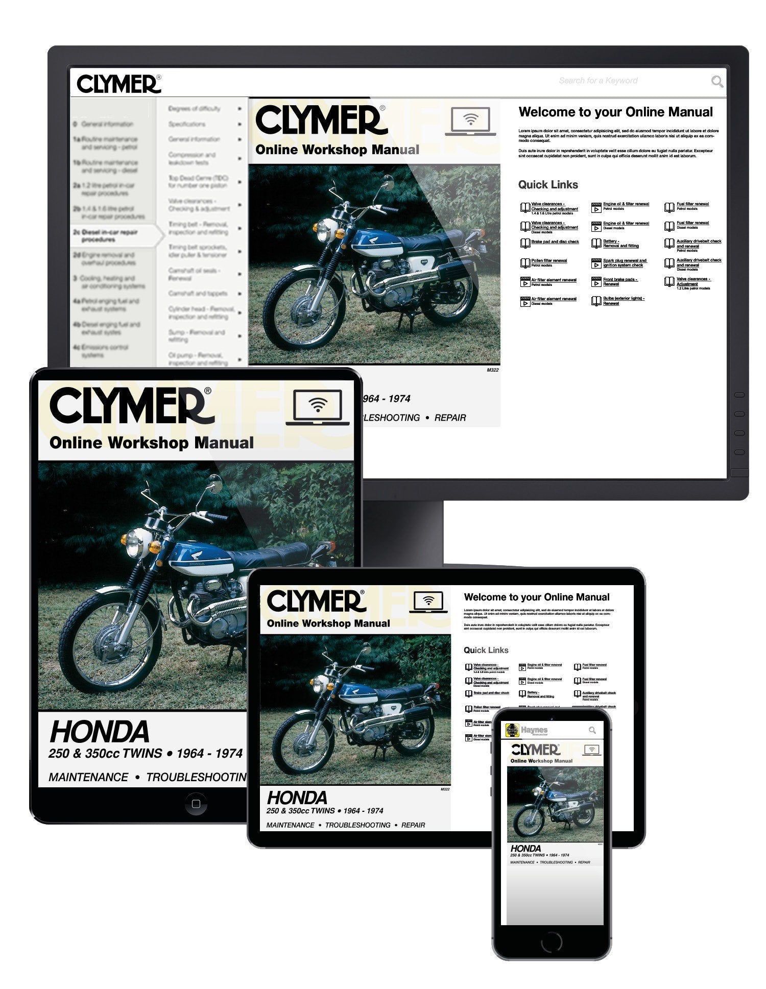 Honda 250 &amp; 350 CC Twins Motorcycle (1964-1974) Clymer Online Manual