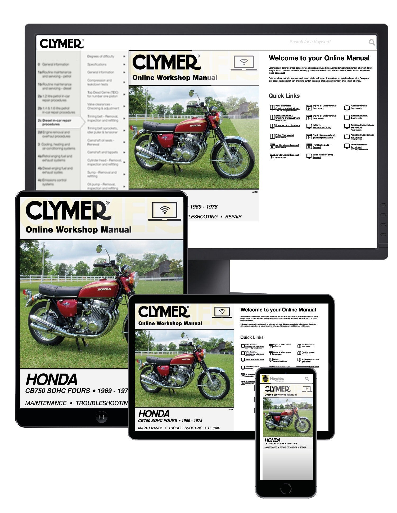 Honda CB750 Single Overhead Cam Motorcycle, 1969-1978 Clymer Online Manual