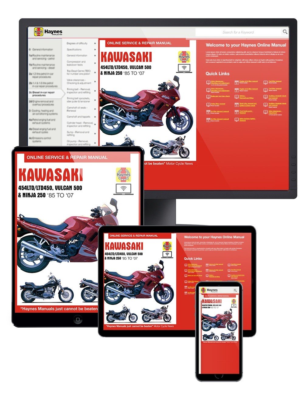 Kawasaki EX250, EN450/500 1095-2007 Haynes Online Manual