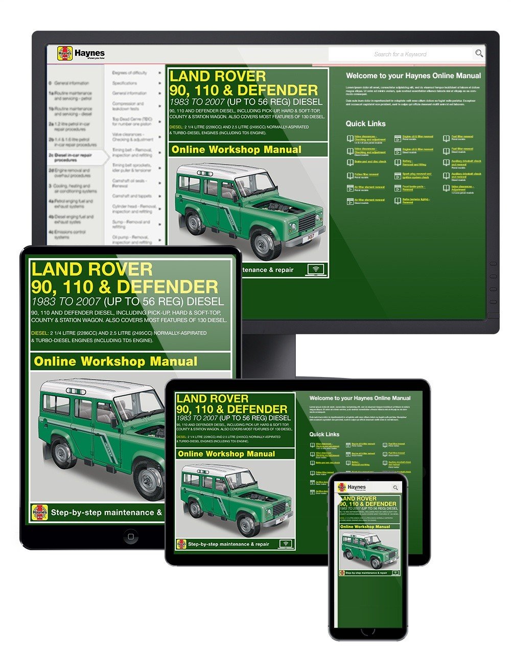 Land Rover 90, 110 and Defender Diesel (1983-2007) Haynes Online Manual