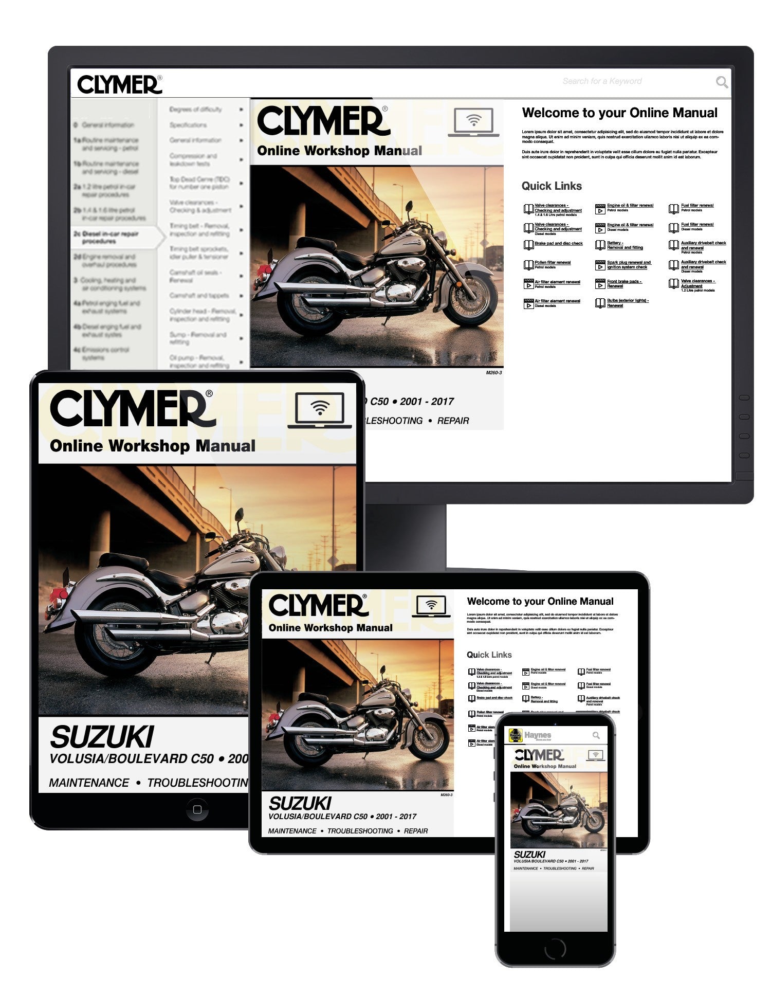 Suzuki Volusia (2001-2004) &amp; Boulevard C50 (2005-2017) Clymer Online Repair Manual