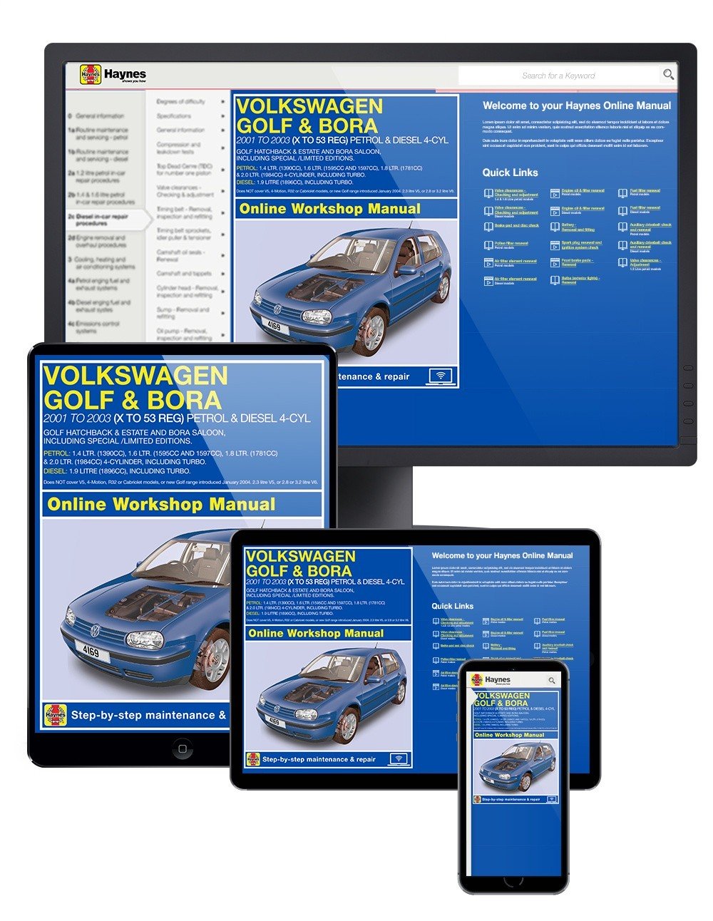 VW Golf and Bora 4-cyl Petrol &amp; Diesel (2001-2003) Haynes Online Manual