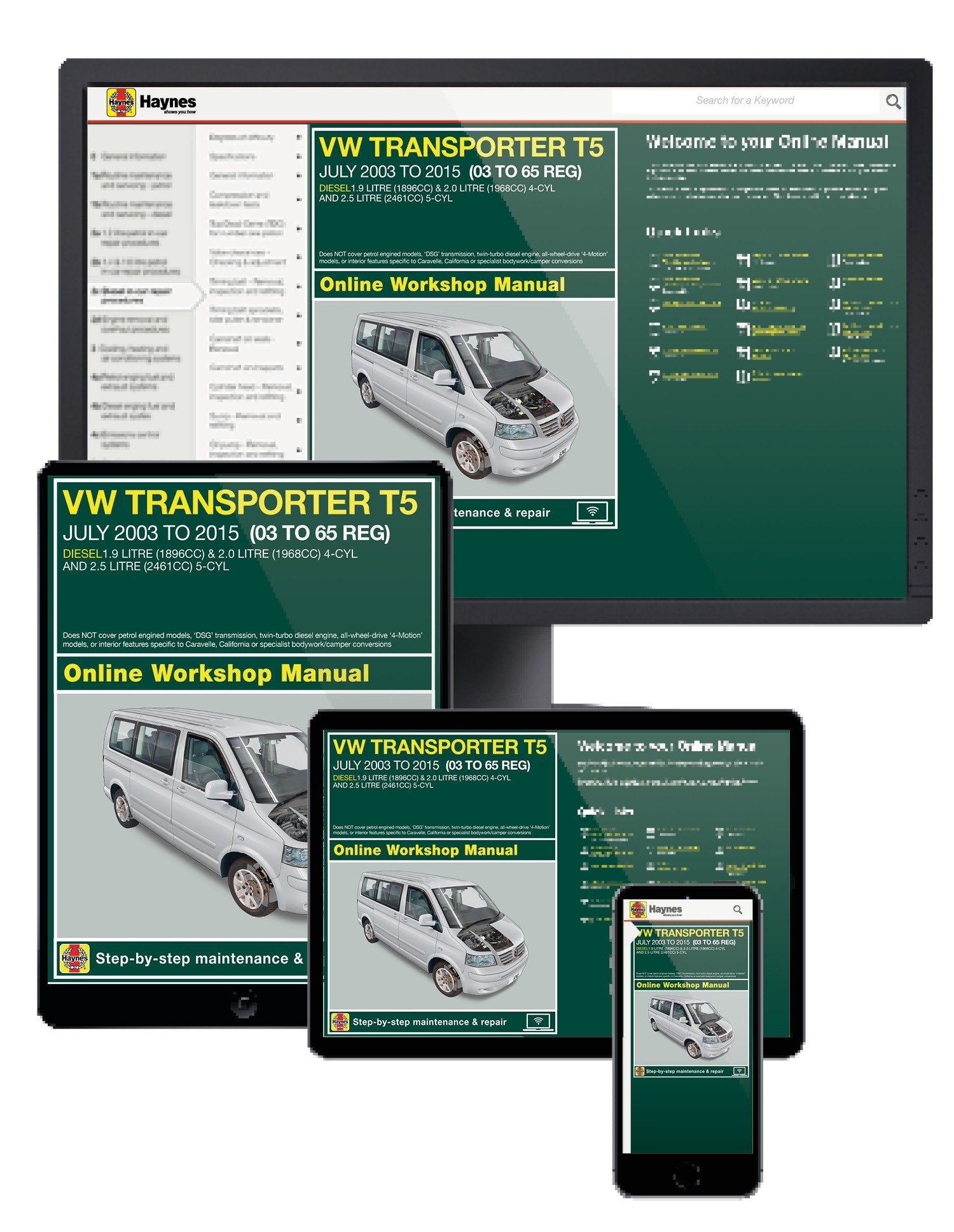 VW T5 Transporter Diesel (July 2003-2015) Haynes Online Manual