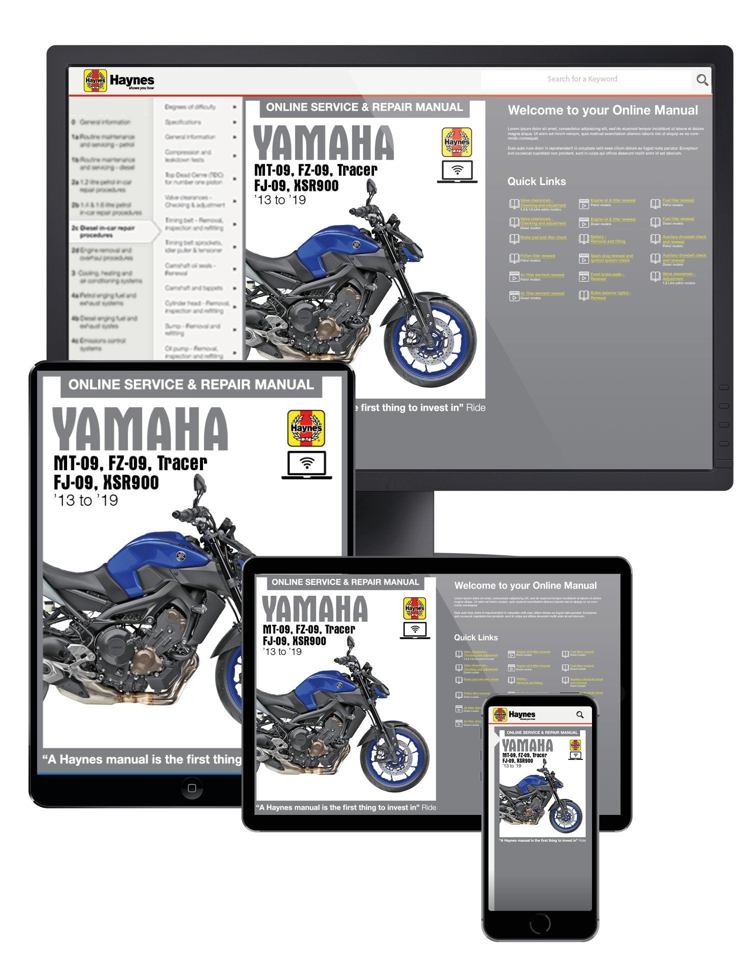 Yamaha MT-09, FZ-09, Tracer FJ-09 &amp; XSR900 (2013-2019) Haynes Online Manual