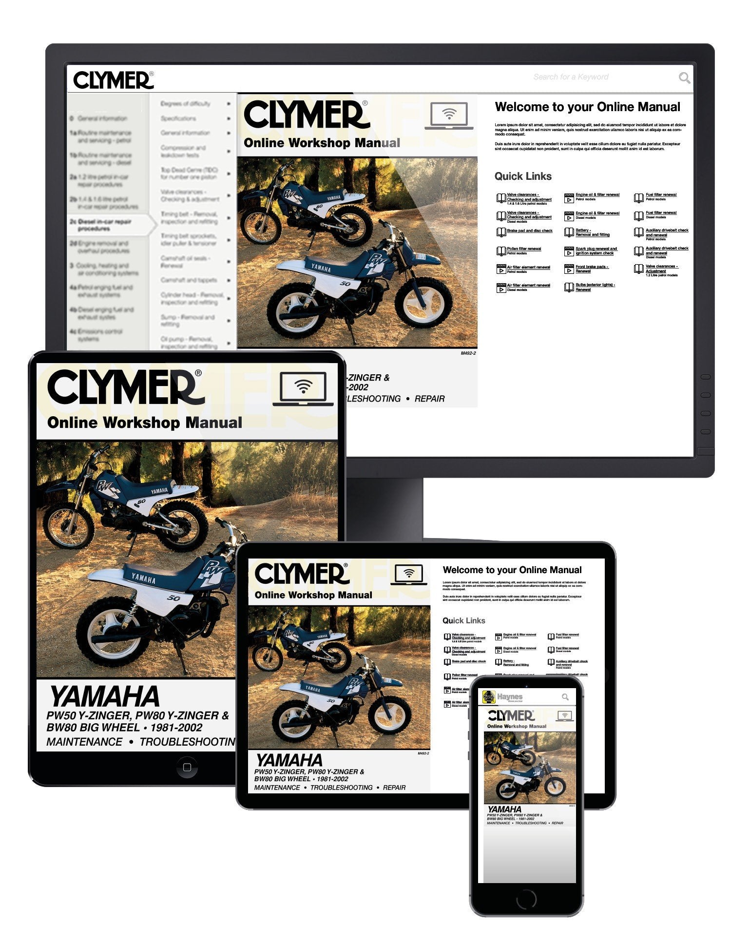 Yamaha PW50/80 Y-Zinger & BW80 Big Wheel Motorcycle (1981-2002) Clymer Online Manual