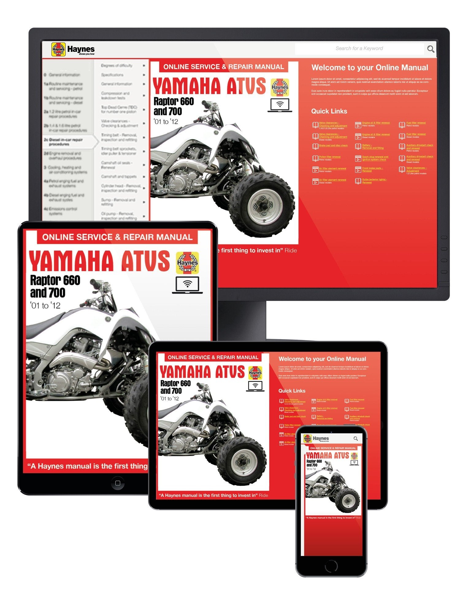 Yamaha Raptor 660 (01-05) &amp; Raptor 700 (06-12) Haynes Online Manual