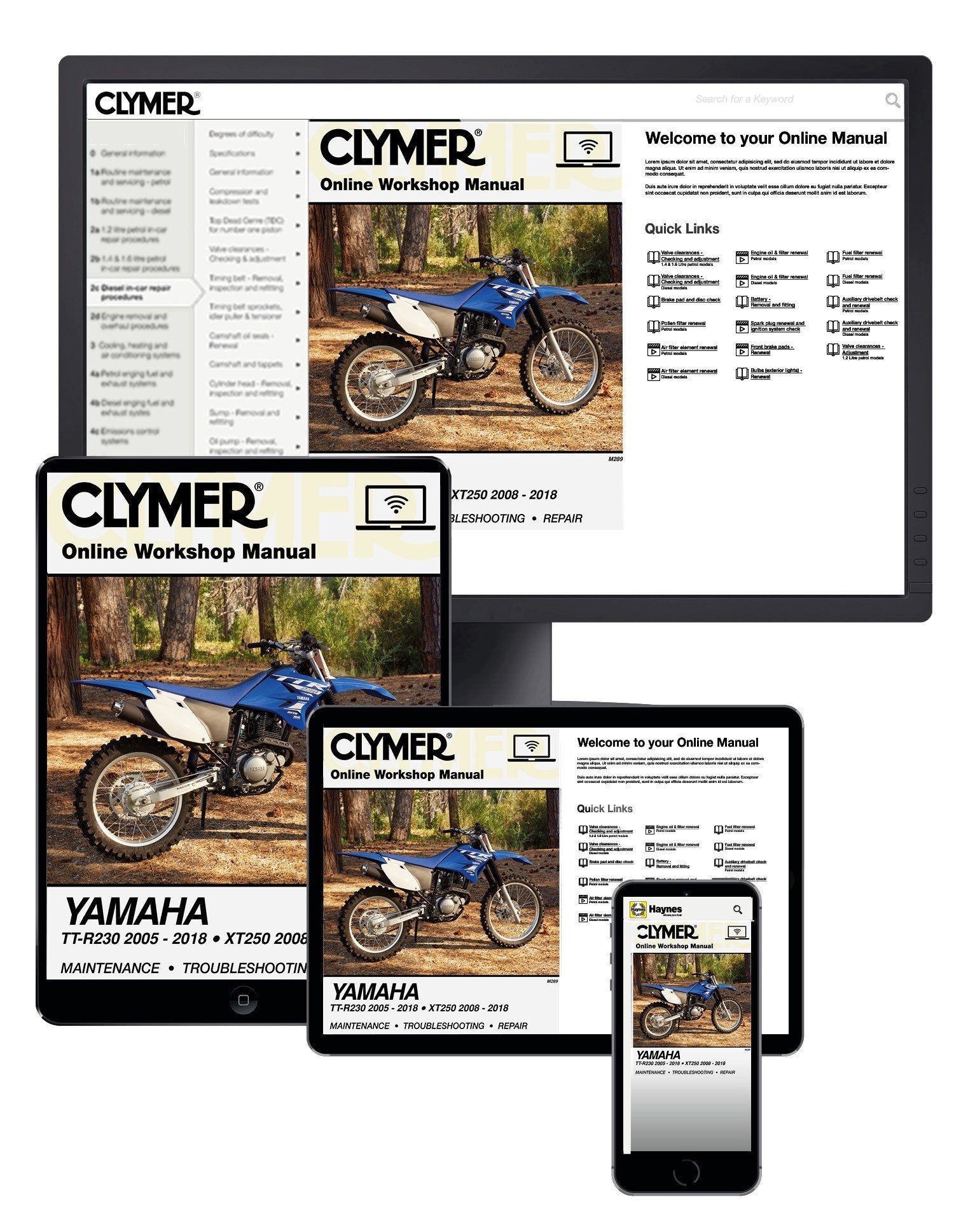 Yamaha TT-R30 and XT250 (2005 - 2018) Clymer Online Repair Manual